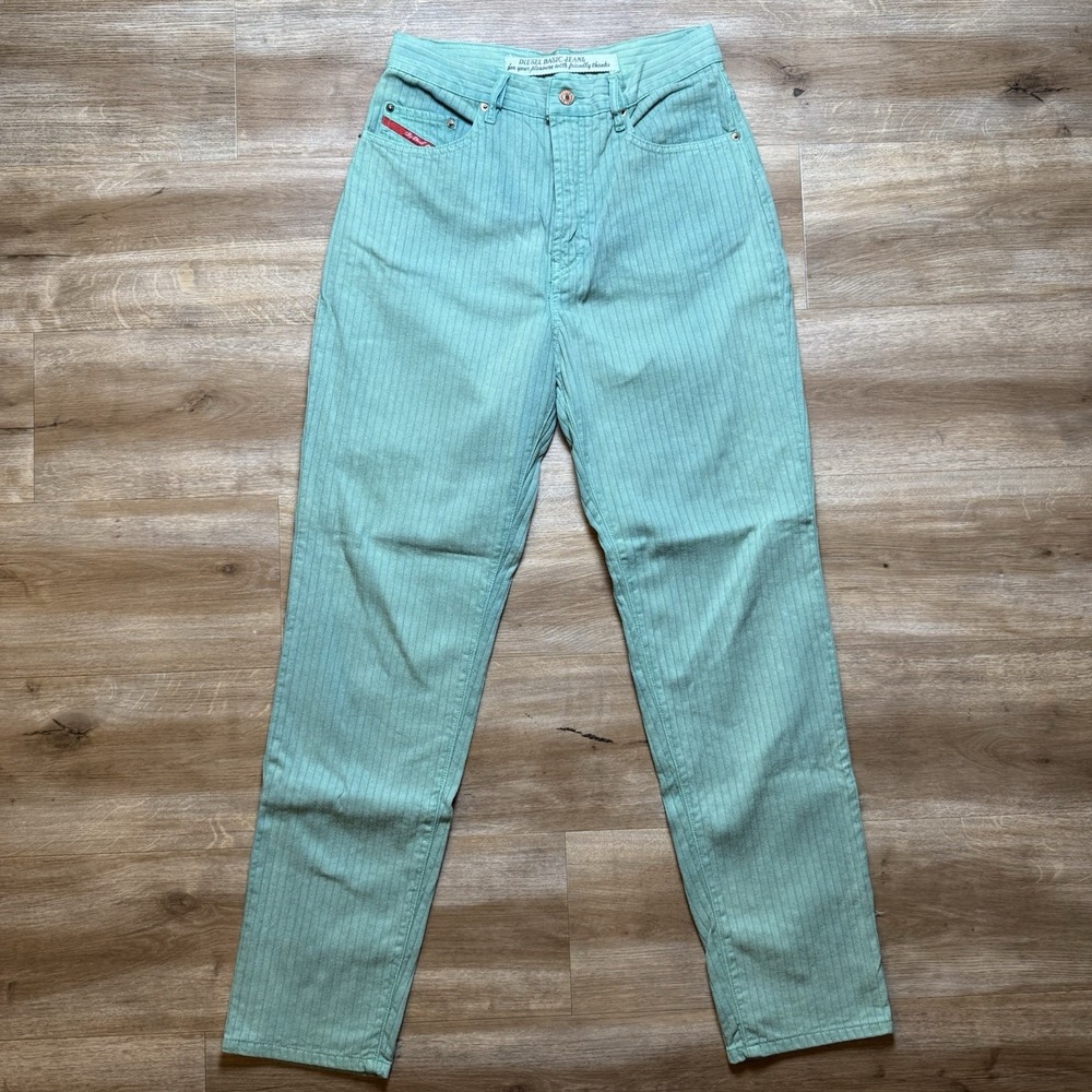 Vintage Diesel Jeans Men 27x30 Green Pinstripe Straight Leg Made in Italy 90s